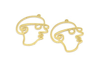 Brass Face Charm, 10 Raw Brass Face Charms With 1 Loop, Pendants, Earrings, Findings (35x26x1mm) D0623