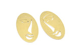 Brass Face Charm, 8 Raw Brass Face Charms With 1 Hole, Pendants, Earrings, Findings (38x19x0.80mm) D0642