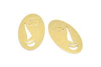 Brass Face Charm, 8 Raw Brass Face Charms With 1 Hole, Pendants, Earrings, Findings (38x19x0.80mm) D0642
