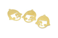 Brass Face Charm, 12 Raw Brass Face Charms With 1 Loop, Pendants, Earrings, Findings (32x25x1mm) D0619