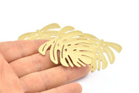 Brass Monstera Charm, 4 Raw Brass Monstera Leaf Charms With 1 Loop, Pendants, Earrings, Findings (45x43x0.60mm) D0654