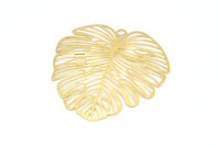 Brass Monstera Charm, 6 Raw Brass Monstera Leaf Charms With 1 Loop, Pendants, Earrings, Findings (49x44x0.40mm) D0618