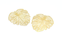 Brass Monstera Charm, 6 Raw Brass Monstera Leaf Charms With 1 Loop, Pendants, Earrings, Findings (49x44x0.40mm) D0618