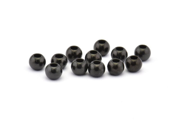 Black Ball Beads, 12 Oxidized Brass Black Ball Beads, Findings (6mm , Hole Size 3mm) Brs 0103 b0033