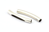 Silver Noodle Tube, 10 Antique Sivler Brass Curved Tube Findings (50x7mm) A0727 H0694