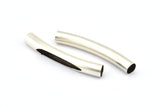 Silver Noodle Tube, 10 Antique Sivler Brass Curved Tube Findings (50x7mm) A0727 H0694