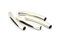 Silver Noodle Tube, 10 Antique Sivler Brass Curved Tube Findings (50x7mm) A0727 H0694