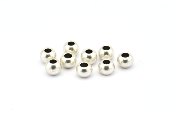 Spacer Ball Bead, 24 Antique Silver Plated Brass Spacer Ball Beads , Findings (5mm) Brs 0103 B0032 H0692