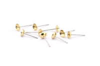 Stainless Steel Post, 50 Raw Brass Earring Posts With Gluing Pin Bowl Pad (15mm) D940