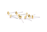 Stainless Steel Post, 50 Raw Brass Earring Posts With Gluing Pin Bowl Pad (15mm) D940