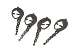 Black Face Charm, 8 Oxidized Black Brass Face Charms With 2 Loops, Pendants, Earrings, Findings (53x16x1mm) D0639 S918