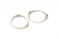 Silver Circle Connector, 12 Antique Silver Plated Brass Textured Circle Connectors With 2 Holes (26x22x0.80mm) D0640 H0697