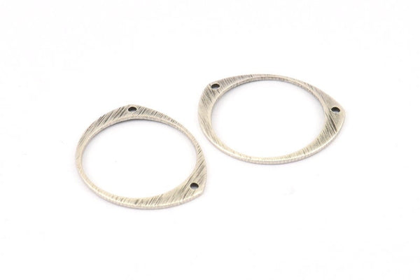 Silver Circle Connector, 12 Antique Silver Plated Brass Textured Circle Connectors With 2 Holes (26x22x0.80mm) D0640 H0697
