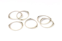 Silver Circle Connector, 12 Antique Silver Plated Brass Textured Circle Connectors With 2 Holes (26x22x0.80mm) D0640 H0697