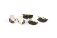 Silver Ribbon Crimp, 24 Antique Silver Plated Brass Textured Ribbon Crimp Ends With 1 Loop, Findings (15x10mm) D0557 H0698