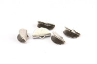 Silver Ribbon Crimp, 24 Antique Silver Plated Brass Textured Ribbon Crimp Ends With 1 Loop, Findings (15x10mm) D0557 H0698