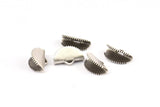 Silver Ribbon Crimp, 24 Antique Silver Plated Brass Textured Ribbon Crimp Ends With 1 Loop, Findings (15x10mm) D0557 H0698