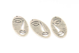 Silver Face Charm, 8 Antique Silver Plated Brass Textured Face Charms With 1 Hole, Pendants, Earrings, Findings (38x19x0.80mm) D0650 H0699