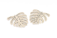 Silver Monstera Charm, 2 Antique Silver Plated Brass Monstera Leaf Charms With 1 Loop, Pendants, Earrings (45x43x0.60mm) D0654 H0702