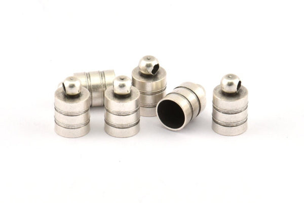 Silver End Cap, 12 Antique Silver Plated Brass End Cap, Cord Tip, 6mm Cord End - (7x11mm) Cap1  B0019 H0710
