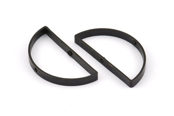 Black Half Moon - 8 Oxidized Brass Black Semi Circle Connectors with 2 Holes (15x30x3x0.80mm) BS 1742 S865