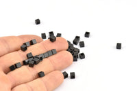 Black Tube Bead,50 Oxidized Brass Black Square Cube Beads (4x4mm) A0153 S867