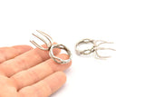 Silver Claw Ring, Antique Silver Plated Brass Adjustable Ring Blanks With 6 Claw For Natural Stones N0116 H0743