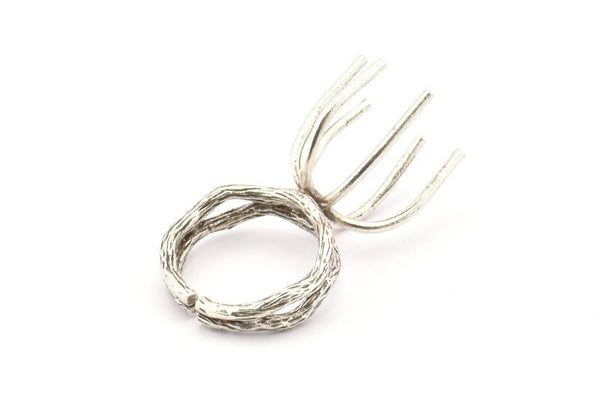 Silver Claw Ring, Antique Silver Plated Brass Adjustable Ring Blanks With 6 Claw For Natural Stones N0116 H0743