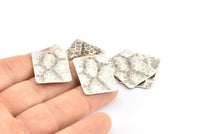 Silver Square Charm, 6 Antique Silver Plated Brass Textured Square Charms With 1 Hole, Earrings, Findings (25x20mm) D0566 H0717