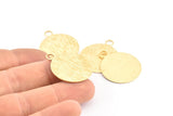 Brass Round Tag, 6 Raw Brass Textured Round Stamping Blanks With 1 Loop, Earrings, Pendants, Findings (30x25x1mm) D0705