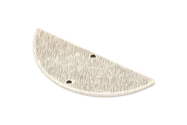Silver Half Moon, 4 Antique Silver Plated Brass Textured Semi Circle Blanks With 2 Holes, Charms, Earrings, Pendants (39x15x1mm) D0800 H0773