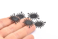 Black Sunny Connector, 6 Oxidized Brass Black Textured Sunny Connectors With 2 Loops (27x22x1mm) D0559 S906