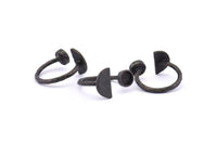 Black Ring Settings, 2 Oxidized Brass Black Moon And Planet Ring With 1 Stone Setting - Pad Size 6mm R053 S905