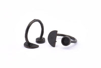 Black Ring Settings, 2 Oxidized Brass Black Moon And Planet Ring With 1 Stone Setting - Pad Size 6mm R053 S905