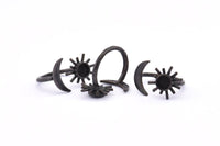 Black Ring Settings, 2 Oxidized Brass Black Moon And Sun Ring With 1 Stone Setting - Pad Size 6mm R052 S904