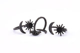 Black Ring Settings, 2 Oxidized Brass Black Moon And Sun Ring With 1 Stone Setting - Pad Size 6mm R052 S904