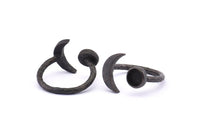Black Ring Settings, 3 Oxidized Brass Black Moon And Planet Ring With 1 Stone Setting - Pad Size (6.2mm) BS 1964 S903