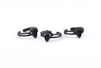 Black Ring Settings, 3 Oxidized Brass Black Drop Ring With 1 Stone Setting - Pad Size 6x4mm D0214 S902