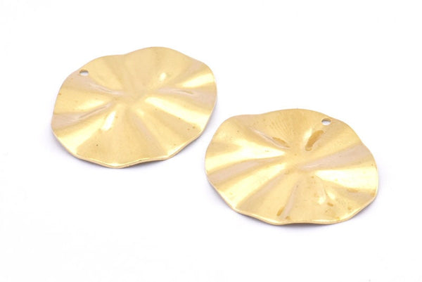 Brass Wavy Disc, 8 Raw Brass Wavy Disc Charms With 1 Hole, Earrings, Findings (29x25x0.60mm) D0834