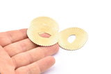 Brass Grooved Disc, 4 Raw Brass Grooved Disc Charms Without Hole, Pendants, Findings (42x38x0.50mm) D887
