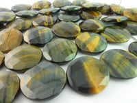 5 Pcs Tiger Eye 25 Mm Coin Faceted Gemstone Beads T016