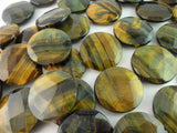 5 Pcs Tiger Eye 25 Mm Coin Faceted Gemstone Beads T016