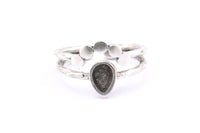 Silver Ring Setting, 3 Antique Silver Plated Brass Drop Rings With 1 Stone Setting - Pad Size 6x4mm D0214 H0744