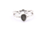 Silver Ring Setting, 3 Antique Silver Plated Brass Drop Rings With 1 Stone Setting - Pad Size 6x4mm D0214 H0744