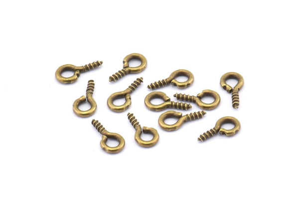 Screw Eye Pin, 100 Antique Brass Screw Hook Eye Pins (8x4mm) A1050