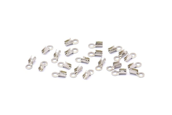 Silver Cord End, 100 Silver Tone Brass Cord End Clasps With 1 Loop, Findings (5x2mm) A1073