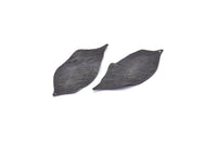 Black Leaf Charm, 6 Oxidized Black Brass Textured Leaf Charms With 1 Hole, Earrings (53x23x0.40mm) D0575 S884