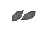 Black Leaf Charm, 6 Oxidized Black Brass Textured Leaf Charms With 1 Hole, Earrings (53x23x0.40mm) D0575 S884