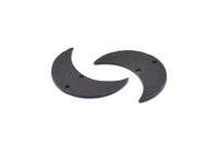 Black Hammered Crescent Charm, 2 Oxidized Black Brass Hammered Moons with 2 Holes (30x11x1.2mm) N0388 S886