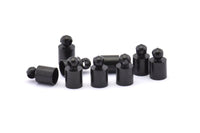 Black Leather Clasp, 24 Oxidized Black Brass Barrel End With Loop - 5x9mm Leather Cord Ends Bs-1646 S878